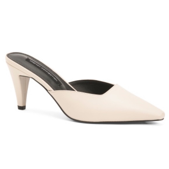New French Connection Women Toulouse Cream Pointed Toe Cone Heel Mules Size US 7